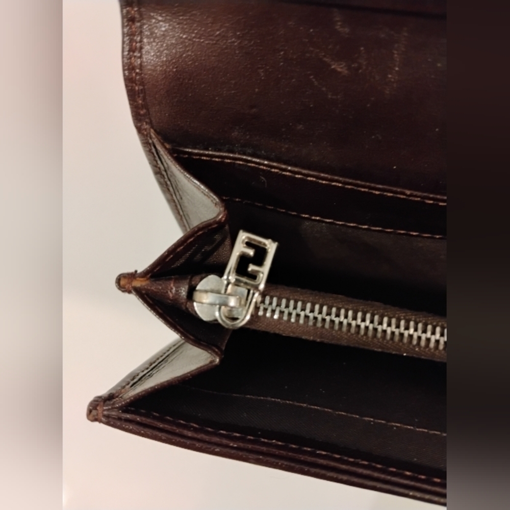 EUC Fendi Zucca Long Wallet w/Brown Leather Trim - Picture 4 of 8